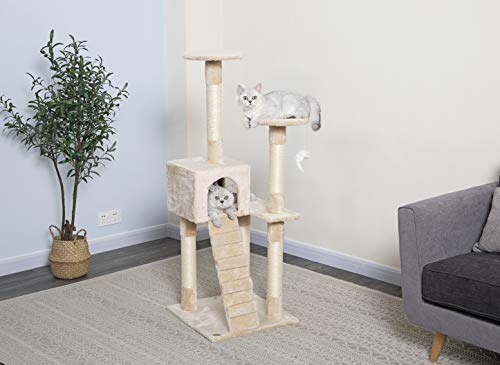 Go Pet Club Cat Tree Furniture Beige, 3 Levels (F56)