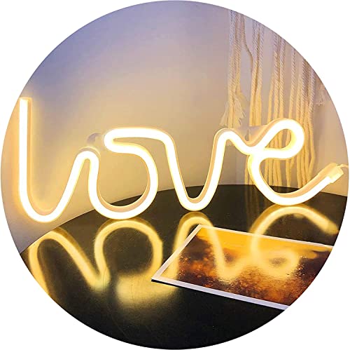 YI TONG Love Neon Sign-Neon Signs Love Shape,USB or Battery Neon Signs for Bedroom, Children Kids Gifts Party Supplies, Girls Room Decoration Accessory, Table Decoration (Warm White)