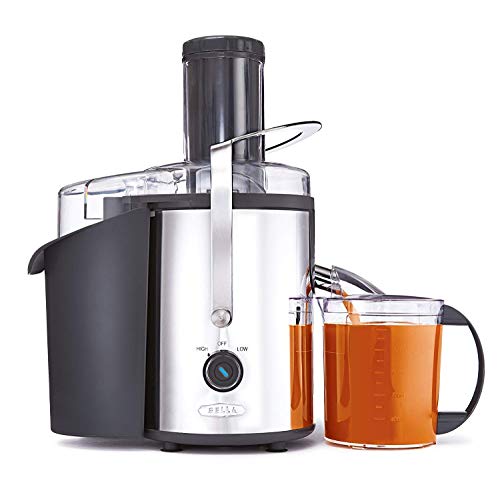 BELLA High Power Juice Extractor, 2 Speed Motor, Juicer, Large 3' Feed for Larger Fruits and Veggies, Dishwasher Safe Filter & Pulp Container for Easy Cleaning, Stainless Steel