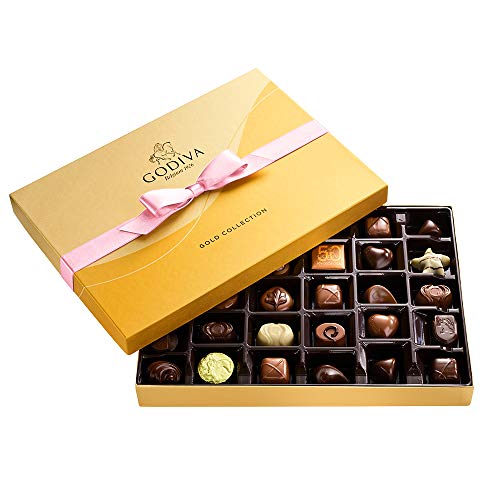 Godiva Chocolatier Assorted Chocolate Gold Gift Box, Pink Ribbon, 36-pc.
