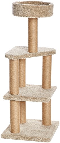 Amazon Basics Large Cat Condo Tree Tower with Scratching Post - 18 x 18 x 46 Inches, Beige