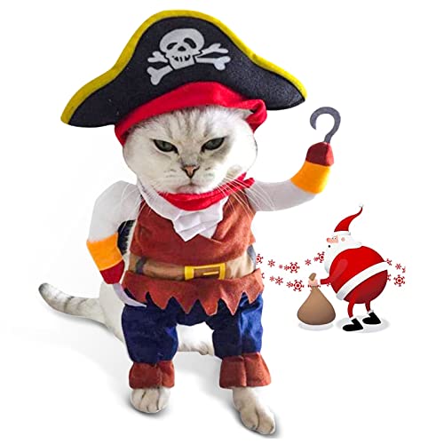 Funny Cat Pirate Costumes - Caribbean Style Pet Dressing up Cosplay Party Costume with Hat Small to Medium Dogs Cats Kitty Cute Fashion Prop Apparel for Christmas Party Accessories-S