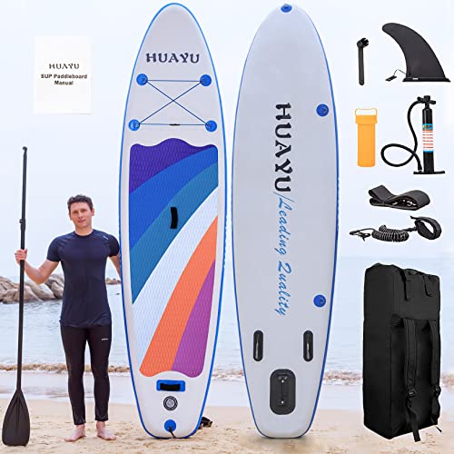 HUAYU Inflatable Stand Up Paddle Board, SUP Board with Premium SUP Accessories|Portable Carry Bag|Wide Stance, Bottom Fin for Paddling, Surf Control, Non-Slip Deck, Hand Pump|Youth&Adult Paddleboard