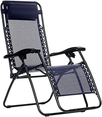 Amazon Basics Outdoor Textilene Adjustable Zero Gravity Folding Reclining Lounge Chair with Pillow, Navy Blue