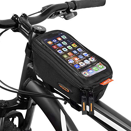 Ibera Bicycle Top Tube Phone Bag, Water-resistant Touch Screen Bike Handlebar front phone bag for iPhone XS/XS Max 8/8 Plus, Samsung Galaxy S9 Note, Cellphone Below 6.0 Inch
