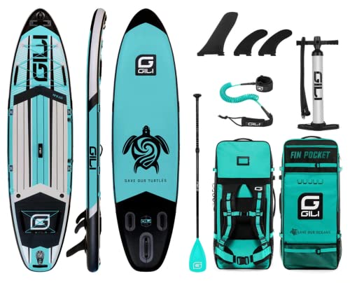 GILI Air Inflatable Stand Up Paddle Board Package: All Around SUP 10'6/11'6 Long x 32' Wide x 6' Thick | Lightweight & Durable, Stable & Wide Stance | Tri-fin Setup and Accessories (10'6, Teal)