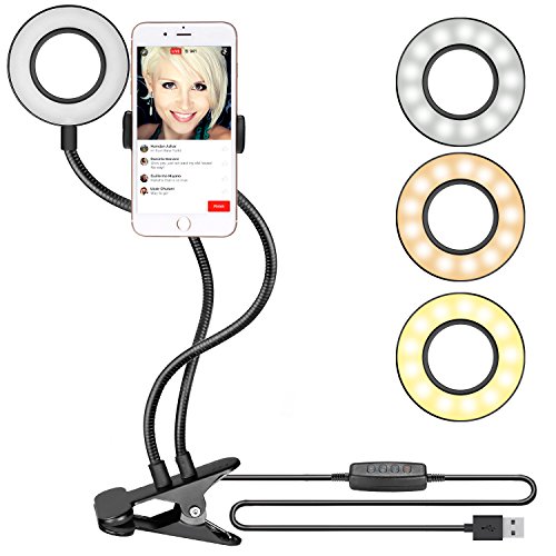 Neewer Selfie Ring Light with Cell Phone Holder Stand for Live Stream/Makeup,LED Camera Lighting (3-Light Mode,8-Level Brightness) with Lazy Bracket Compatible with iPhone 8 7 6S Plus X Android(Black)