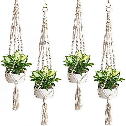 Sorbus Macrame Plant Hanger [4 Pack] Indoor Outdoor Hanging Plant Pots Cotton Rope, Elegant for Home, Patio, Garden
