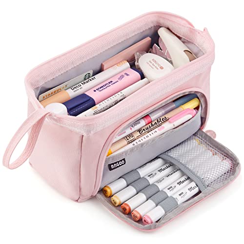 HVOMO Pencil Case Large Capacity Pencil Pouch Handheld Pen Bag Cosmetic Portable Gift for Office School Teen Girl Boy Men Women Adult (Pink)