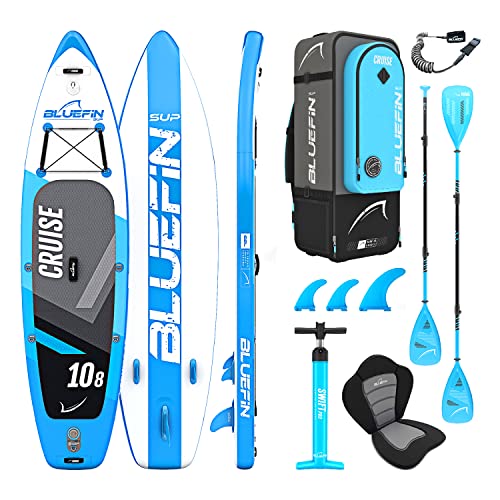 Bluefin Cruise SUP Package UK Design | Stand Up Inflatable Paddle Board | 6” Thick | Fibreglass Paddle | Kayak Conversion Kit | All Accessories | 5Year Warranty | Multiple Sizes: Kids, 10’8, 12’, 15’