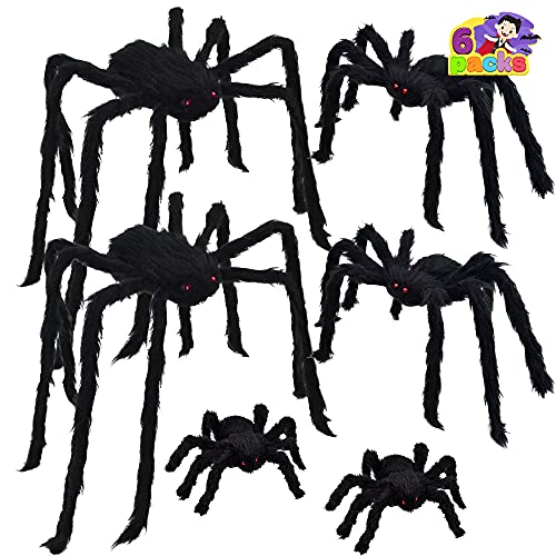 Halloween Realistic Hairy Spiders Set (6 Pack), Halloween Spider Props, Scary Spiders with Different Sizes for Indoor and Outdoor Decorations (47”, 47”, 30”, 30”, 12”, 12”)