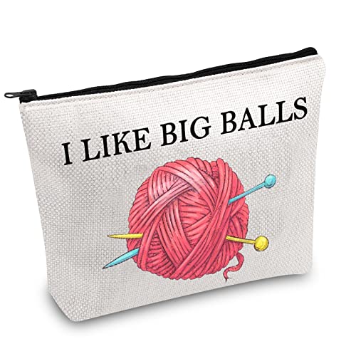 JXGZSO Crochet supplies Bag Knitting Project Bag I Like Big Balls Make Up Bag Funny Knitting Gift For Knitter
