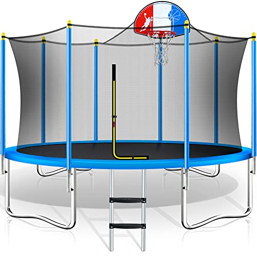 Merax 14 FT Trampoline with Safety Enclosure Net, Basketball Hoop and Ladder - ASTM Approved Kids Basketball Trampoline