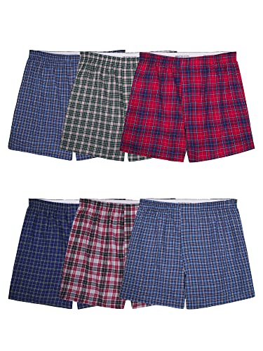 Fruit of the Loom Men's Tag-Free Boxer Shorts (Knit & Woven), Woven-6 Pack-Assorted Colors, Medium