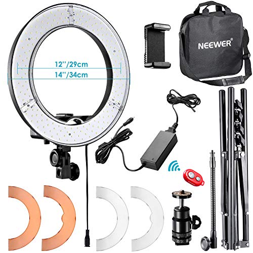 Neewer RL-12 LED Ring Light 14' outer/12 on Center with Light Stand, Soft Tube, Filter, Carrying Bag for Makeup, YouTube,TikTok,Camera/Phone Video Shooting