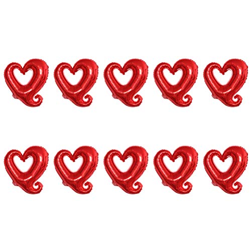 Amosfun Valentine Decorations 10Pcs 18Inches Valentine's Day Banner Balloon Kit Paper Tassel Banners Decor Heart-Shaped Aluminium Film Balloon Kit for Wedding Party Decor (Red)