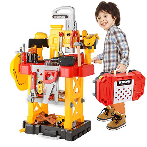 Toy Choi's Toy Construction Set, 83 Pieces Transformable Toy Workbench, Kids Tools Set for Boys & Girls, Toddler Tool Bench with Electric Drill, Educational Pretend Play Gift Toddler Tools Age 2-4