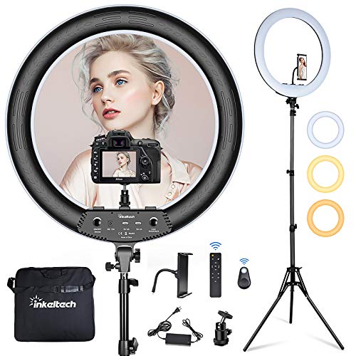 Inkeltech 21inch Ring Light with Tripod and Phone Holder, 3000K-6000K Dimmable Bi-Color LED Light Ring for Makeup, Selfie, Vlog, YouTube Video, Camera - Control with Remote