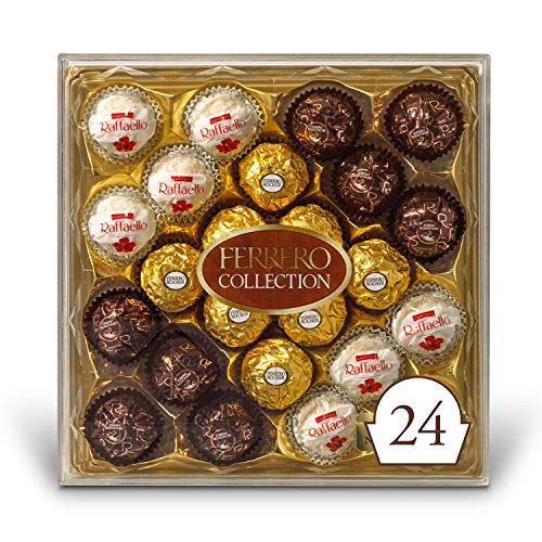 Ferrero Rocher Fine Hazelnut Milk Chocolate and Coconut Assorted Confections, Perfect Valentine's Day Gift, 24 Count in a Diamond Gift Box