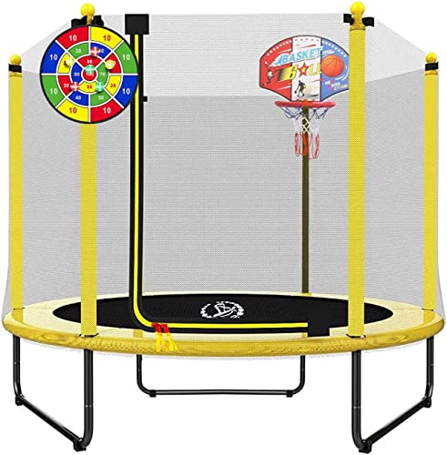 LANGXUN 60' Trampoline for Kids - 5ft Outdoor Indoor Mini Toddler Trampoline with Net, Basketball Hoop & Dart Board, Birthday Gifts for Boys & Girls, Baby Toddler Toys 2023 Upgrade Model