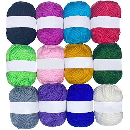 12 Rolls 660 Yard Acrylic Yarn Skeins, Crafts Yarn, Knitting Starter Kit for Colorful Craft.