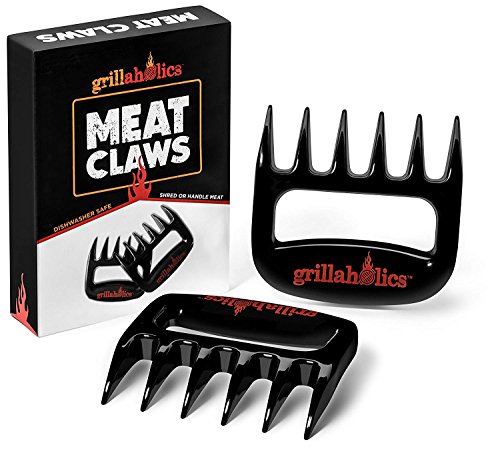Grillaholics BBQ Meat Shredder Claws - Wolverine Style Ultra-Sharp Blades Quickly Lift Handle & Shred Meats - Best Dishwasher Safe Bear Claw Pulled Pork Meat Shredders in BBQ Grill Accessories (Black)