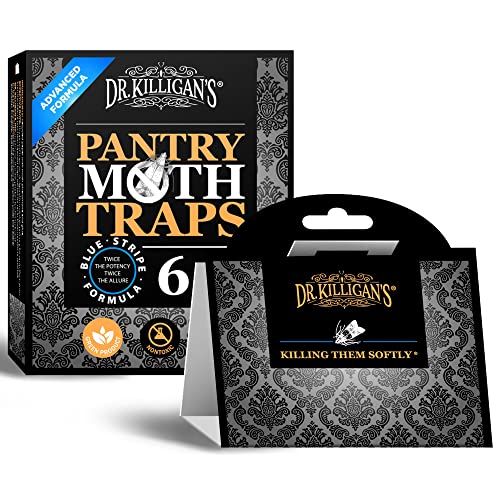 Dr. Killigan's Premium Pantry Moth Traps with Pheromones Prime | Sticky Glue Indian Meal Moth Traps for Kitchen | How to Get Rid of Moths in House | Non-Toxic (6 Pack, Black)