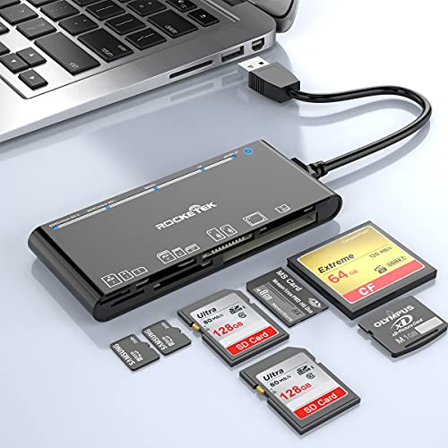 SD Card Reader, Rocketek USB 3.0 Memory Card Reader/Writer for Micro SD/SDXC/CF/SD/SDHC/MS/XD/MMC Camera Memory Card, 7 in 1 Card Adapter USB Card Reader/Writer(5Gbps) for Mac OS,Windows,Linux,Chrome