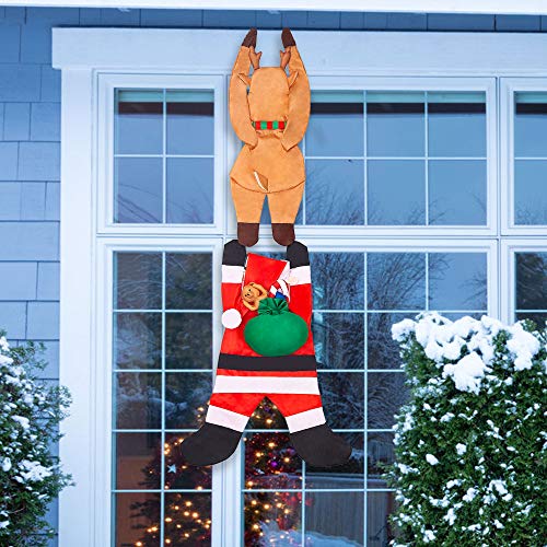 Joiedomi 65' Hanging Santa Claus with Reindeer for Christmas Holiday Season Outdoor and Indoor Decoration