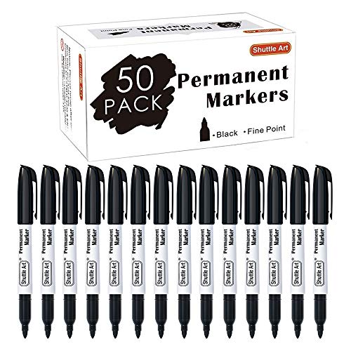 Permanent Markers,Shuttle Art 50 Pack Black Permanent Marker set,Fine Point, Works on Plastic,Wood,Stone,Metal and Glass for Doodling, Marking