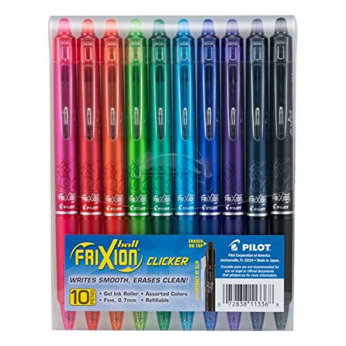 PILOT FriXion Clicker Erasable, Refillable & Retractable Gel Ink Pens, Fine Point, Assorted Color Inks, 10-Pack Pouch (11336)