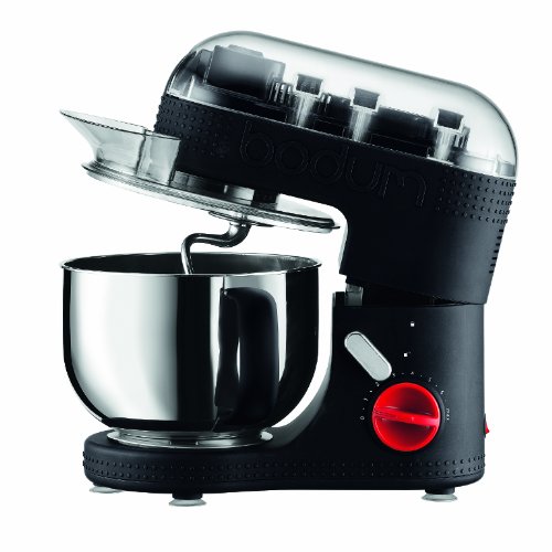 BODUM 11381-01US Bistro 700W 7-Speed Tilt-Head Stand Mixer with Pouring Shield, 5-Quart, 4.7-Litter, Stainless Steel Bowl, Beaters, Whisk, Dough Hook, Black