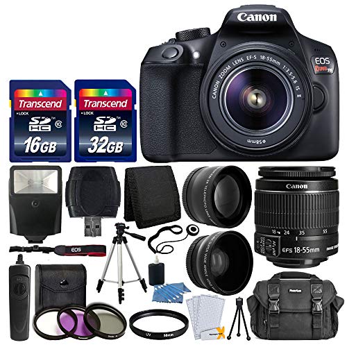 Canon EOS Rebel T6 Digital SLR Camera with 18-55mm EF-S f/3.5-5.6 is II Lens + 58mm Wide Angle Lens + 2X Telephoto Lens + Flash + 48GB SD Memory Card + UV Filter Kit + Tripod + Full Accessory Bundle