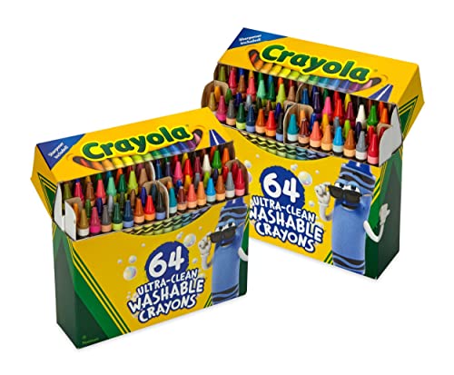 Crayola 64ct Washable Crayons, Bulk Crayon Set, School Supplies for Kids, Ultra Clean 2pk [Amazon Exclusive]