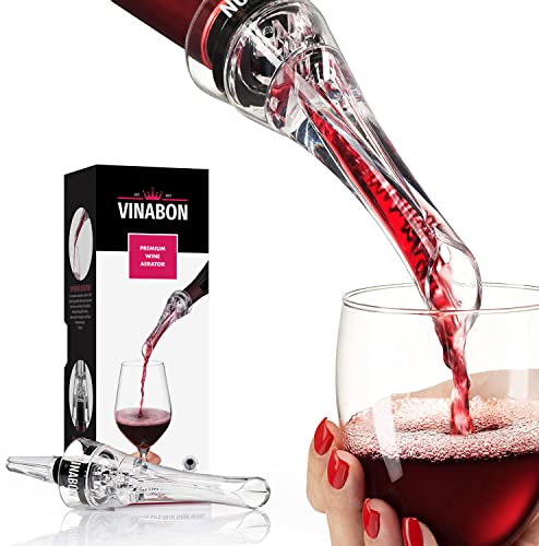 VINABON Wine Aerator Pourer Spout - Professional Quality 2-in-1 Attaches to Any Wine Bottle for Improved Flavor, Enhanced Bouquet, Rich Finish and Bubbles, No-Drip or Spill. Includes WineGuide Ebook