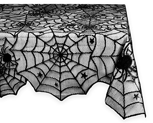 DII Black Lace Overlay Tabletop Collection Gothic Halloween Decor, Tablecloth, 54x72, Spider Web