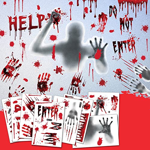 Halloween Windows Decoration Stickers, 8 Sheets of Scary Blood Handprint Clings, Halloween Vampire Zombie Party Decoration Decals(Halloween)